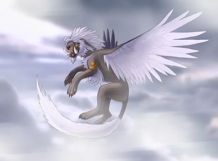 Winged Feral - My, Art, Warcraft, 2D, Games, Game art, Fantasy, cat, Feral, Digital drawing, Drawing on a tablet, Troll, Druid, Felina feral, Images, Paint master, Photoshop, Clouds, Flight, The beast, Drawing