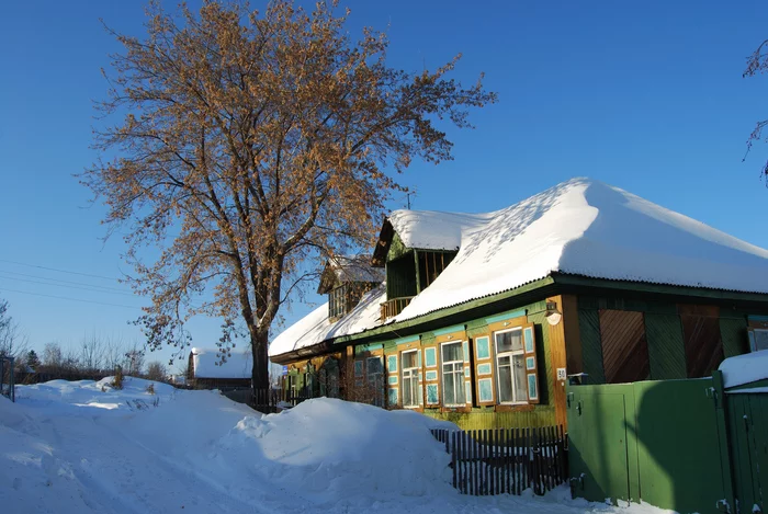 Winter Nikolaevka - My, The photo, Siberia, Krasnoyarsk, Mood, Winter, Snow, Wooden house, Sky