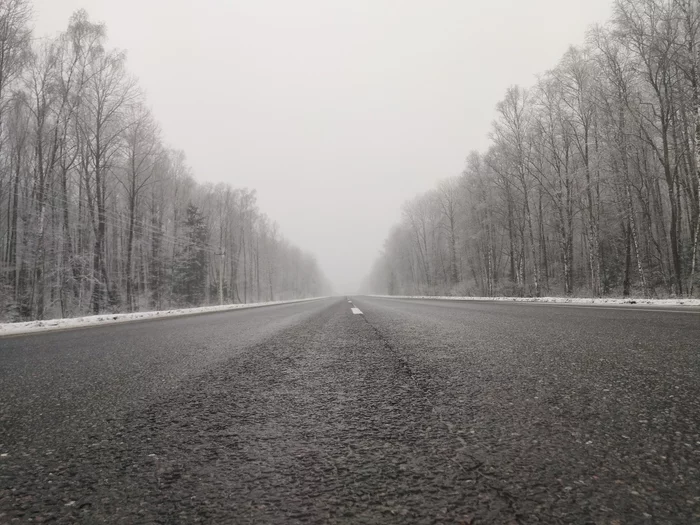 Зима, красота - Моё, Фотография, Мобильная фотография, Дорога, Российские дороги, Красота, Зима, Лес, Туман, Калужская область