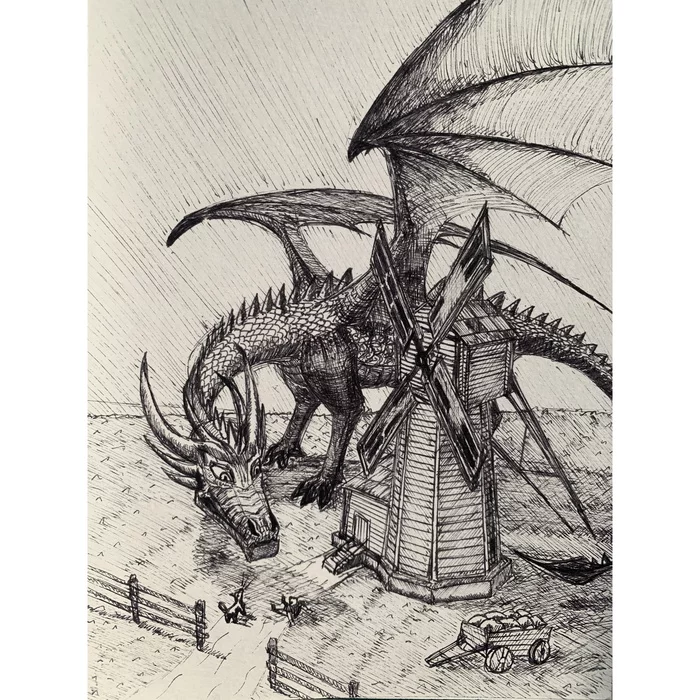 Windmill and Dragon, finishing the drawing with a neural network - My, Нейронные сети, Stable diffusion, Art, Longpost, The Dragon