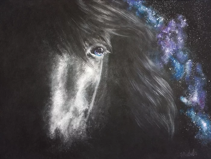 Painting Eye of eternity - My, Creation, Painting, Artist, Gouache, Painting, Horses, Space, Galaxy