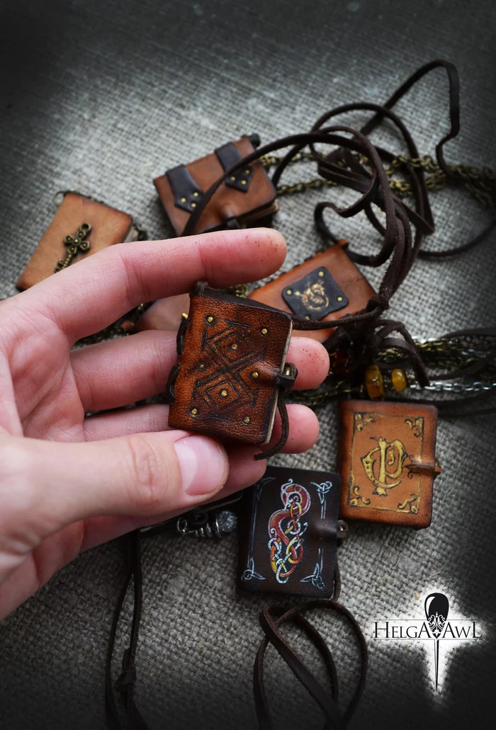 miniature book - My, Creation, Handmade, Needlework without process, With your own hands, Friday tag is mine, Pendant, Leather products, Natural leather, Decoration, Book of Spells, Middle Ages, Painting, beauty, Crafts, Longpost