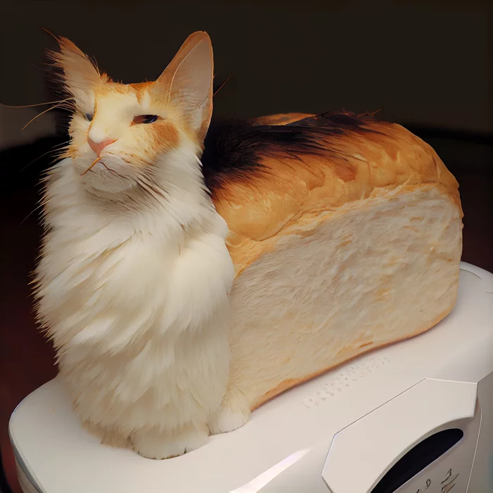 Kotokhleb - My, Нейронные сети, Midjourney, Mix, cat, Bread, Pets, Humor, Art