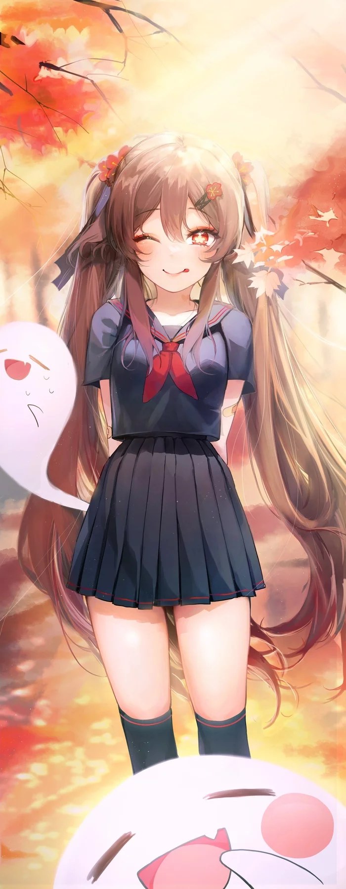 Hu Tao - Genshin impact, Art, Anime art, Hu Tao, Longpost, Seifuku