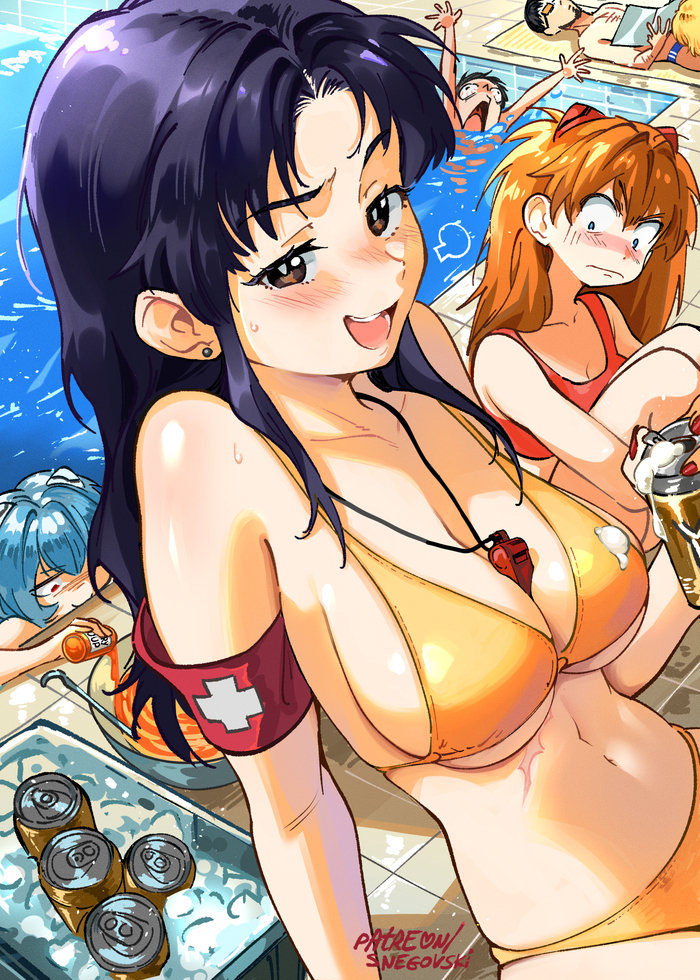 Misato's Beer Evangelion, Misato Katsuragi, Asuka Langley, Rei Ayanami, Shinji Ikari, Ikari Gendo, Anime Art, , Snegovski