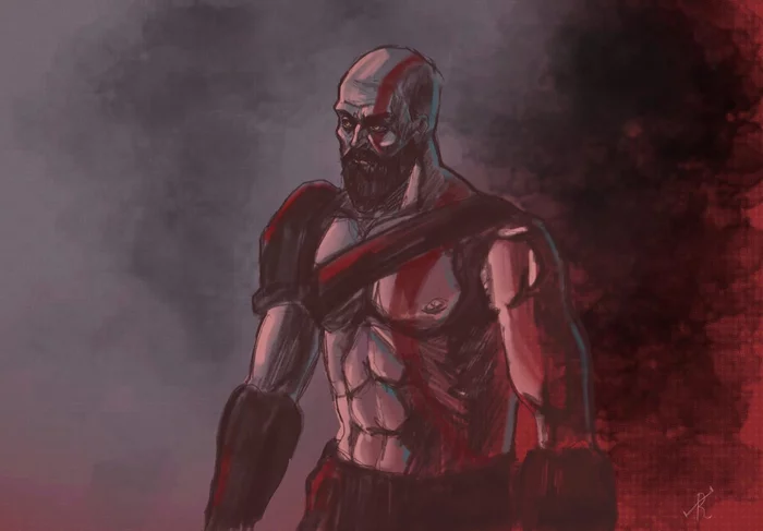 Kratos, digital - My, Painting, Drawing, Art, God of war, Digital, Games
