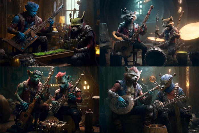 midjourney. Famous characters play musical instruments - Midjourney, Images, Нейронные сети, Guardians of the Galaxy, Witcher, Rick and Morty, Longpost