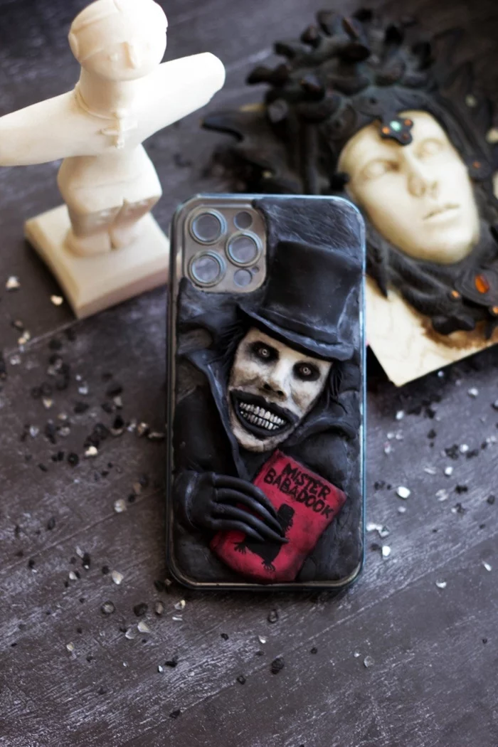 babadook - My, Needlework without process, Babaduk, Polymer clay, Case for phone, Needlework, Handmade