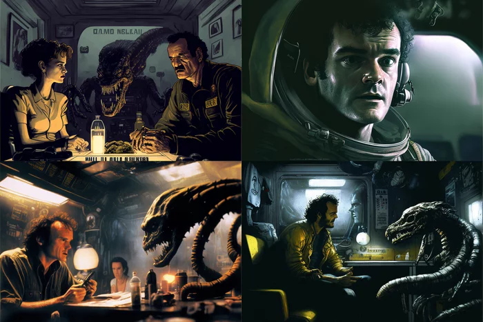 If Alien was removed ... - My, Art, Нейронные сети, Midjourney, Stranger, Quentin Tarantino, Hayao Miyazaki, Longpost, Artificial Intelligence