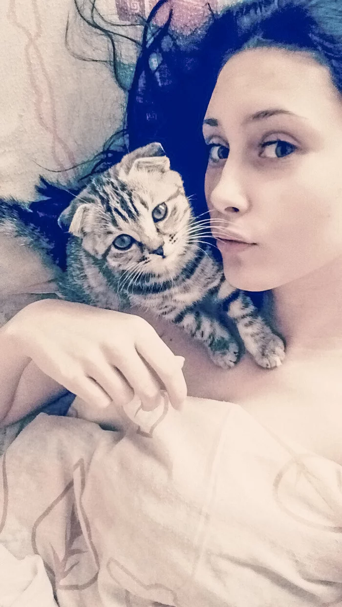 Two kitties - My, Selfie, Girls, Homemade, cat