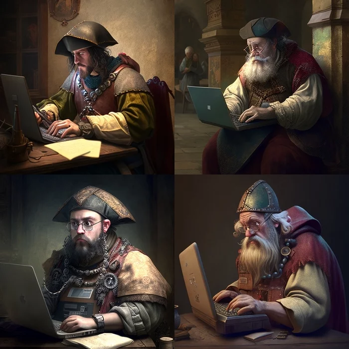 What would the developers of the Middle Ages and the ancient world look like according to the neural network - My, IT, IT humor, Midjourney, Нейронные сети, Longpost