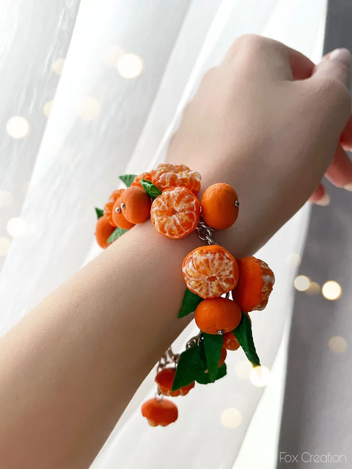 Mandarin bracelet - My, Needlework without process, Tangerines, New Year, Cosiness, A bracelet, Decoration, beauty, Citrus, Presents, Longpost