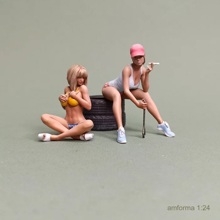 Girlfriends. Part 3 - My, Scale model, 3D печать, Figurines, Miniature, Modeling, Painting miniatures, Collecting, 3D printer, 3D, 3D modeling, Collection, Car service, Car modeling, Longpost, Needlework without process