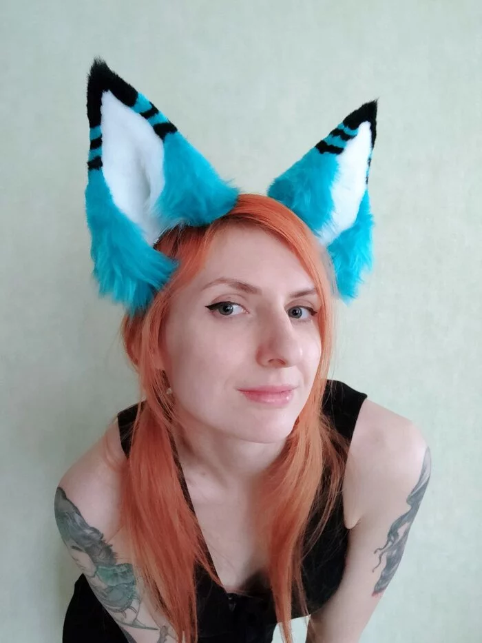 Turquoise ears and tail - My, Sewing, Accessories, Needlework without process, Needlework, Furry, Ears, Ears on the crown, Eared, Longpost