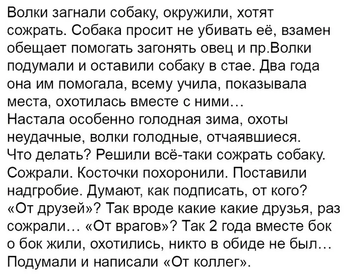 Работа в коллективе - Коллектив, Волк, Собака, Притча, Картинка с текстом, Повтор