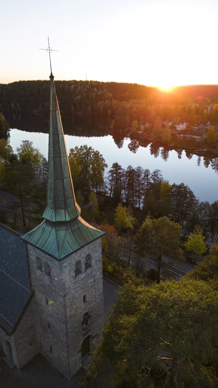 Kolbotn Church - My, The photo, Drone, Quadcopter, Aerial photography, Dji, Church, Norway