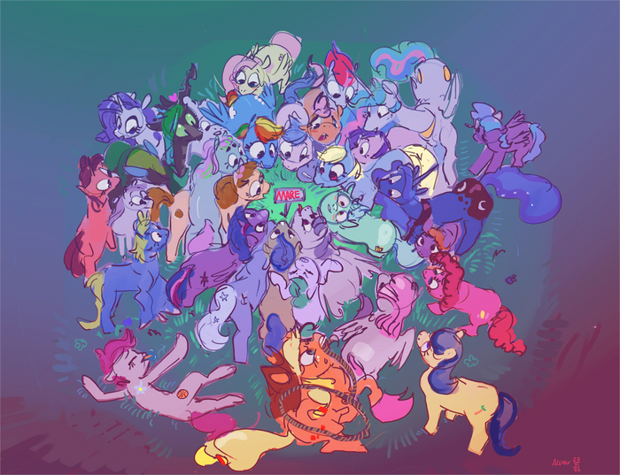 Mare My Little Pony, Twilight Sparkle, Princess Celestia, Fluttershy, Pinkie Pie, Rainbow Dash, Applejack, Trixie, Princess Luna, Queen Chrysalis, Alumx