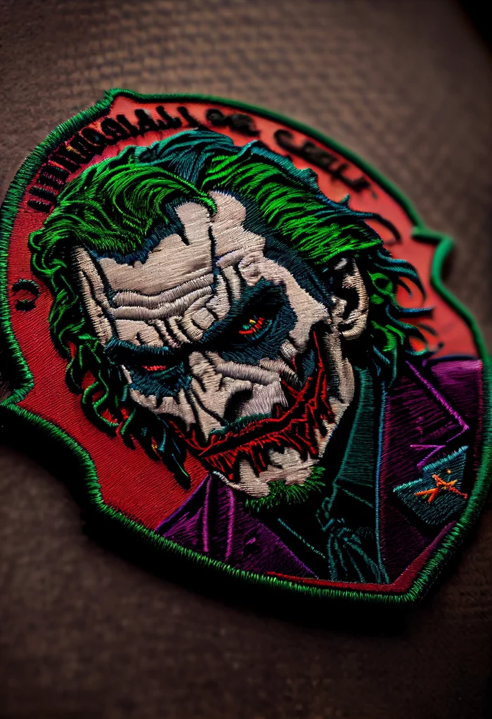 Patches in the style of some comics and cartoon characters - Longpost, Embroidery, Characters (edit), Dc comics, Digital, Patches, Joker, Mickey Mouse, Superman, Spiderman, Marvel, Batman, Computer graphics, Artificial Intelligence, Midjourney, Нейронные сети, My