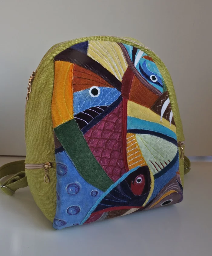 Backpack with fish - My, Needlework without process, Sewing, Backpack, Сумка, Accessories, Longpost