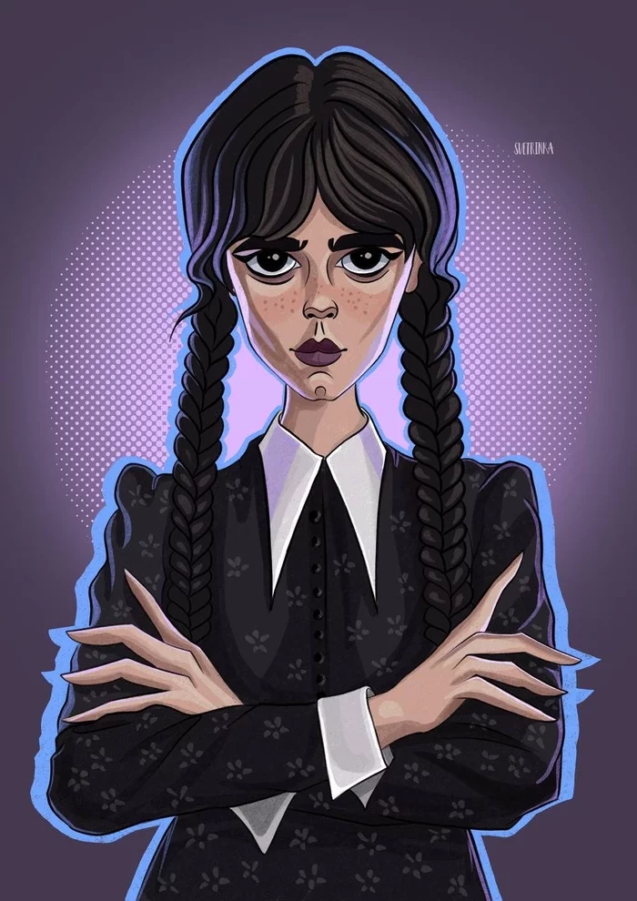 Wednesday - My, Svetrinka, Svetrinkaart, Wensday Addams, Serials, Art, Drawing, Digital drawing