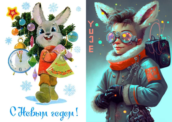 Soviet postcards through the eyes of Midjourney - My, Нейронные сети, Midjourney, Characters (edit), Creative, Design, Computer graphics, Digital, Idea, Soviet, Soviet posters, New Year, Father Frost, Future, Snow Maiden, Winter, Advertising, Longpost