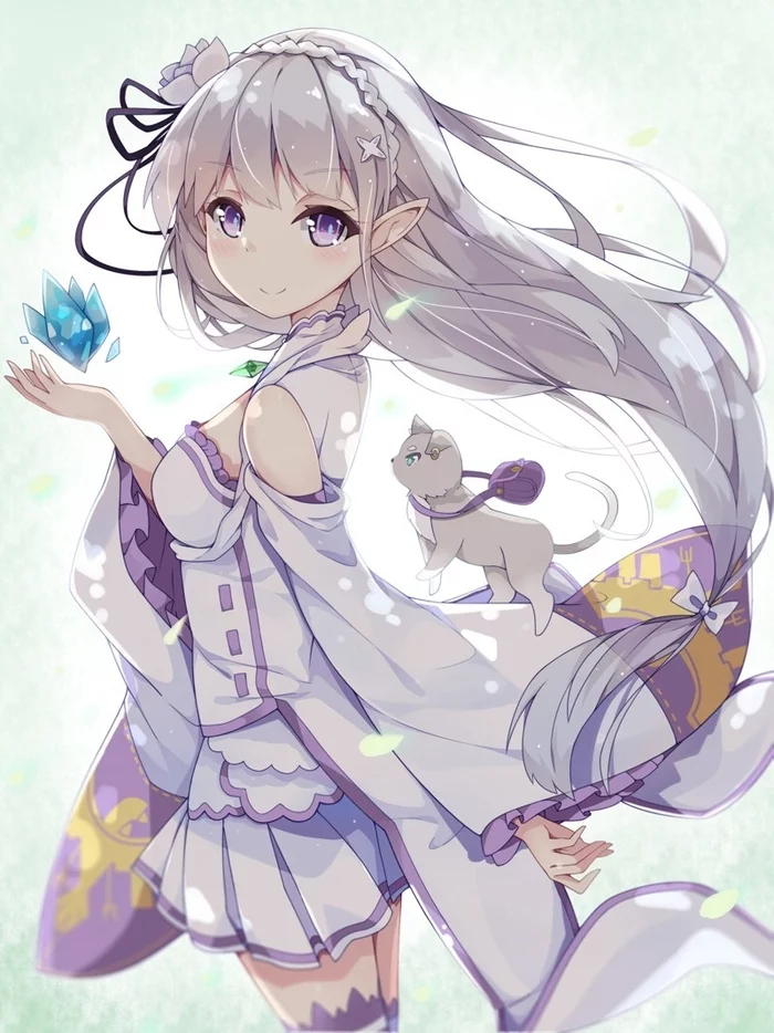 Emilia - Аниме, Anime Art, Re:Zero Kara, Emilia, Puck, Длиннопост