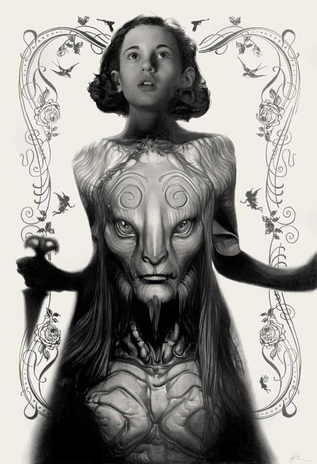 Faun's Labyrinth - Drawing, Movies, Labyrinth of the Faun, Guillermo del Toro, Faun, Black and white, Art