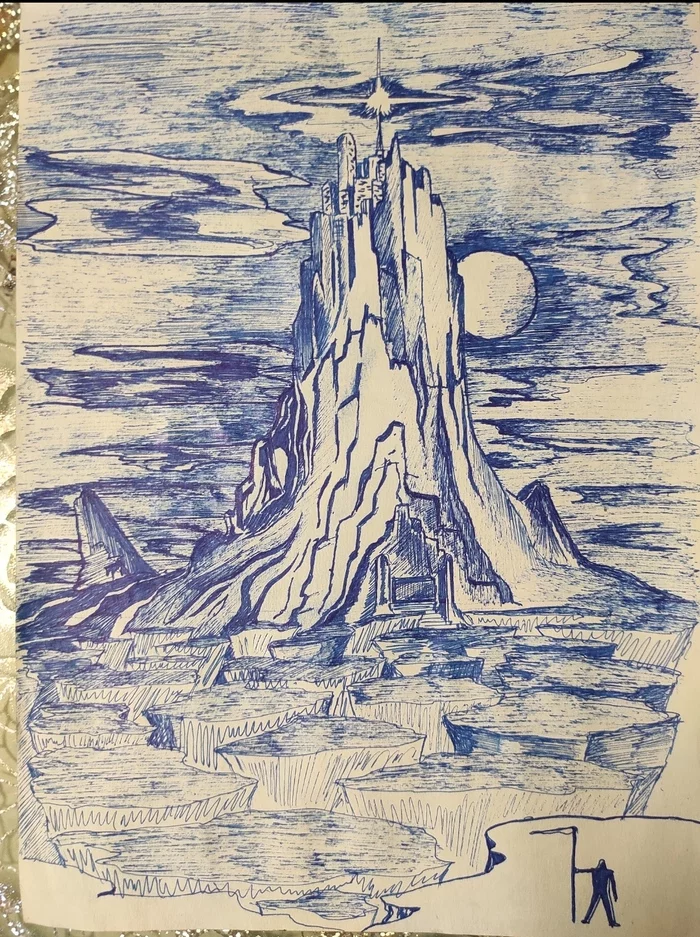 Mars Gorge - My, Mars, The mountains, Ball pen, Drawing, Album, Gorge