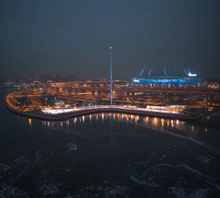 Вечерний Питер - Моё, Санкт-Петербург, Каток, Квадрокоптер, Вечер, Зима, DJI, Огни города, Вид сверху, Фотография