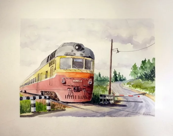 My paintings part 16 (D1 780-3) - My, Art, Creation, Artist, Painting, Watercolor, Russian Railways, Diesel, Odessa, Kishinev