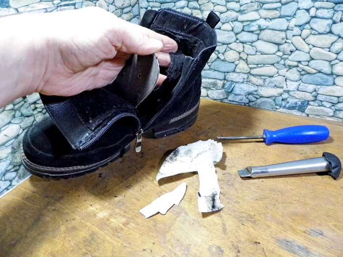 If the heel sags and is torn at the sole, this is easy to fix: change the hard heels! - My, Shoe repair, Shoes, Longpost