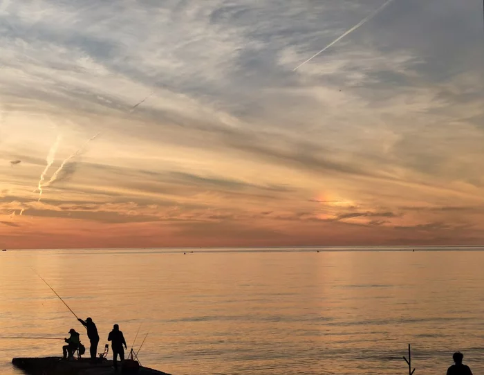 November. Adler - My, Sunset, Sky, Sea, Fishermen, Silhouette