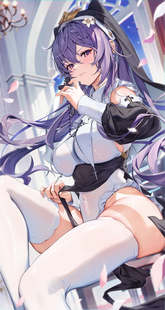 Ke Qing - NSFW, Genshin impact, Keqing, Art, Girls, Games, Anime, Nun, Stockings