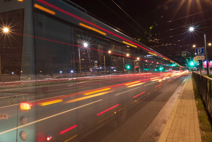 road lights - My, Long exposure, Auto, Red Lights, Longpost, The photo