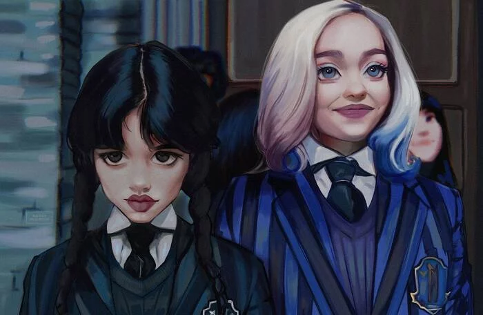 Wednesday & Enid - The Addams Family, Wensday Addams, Serials, Art