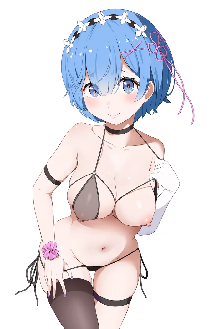 Rem - NSFW, Аниме, Anime Art, Арт, Re:Zero Kara, Rem (Re:Zero Kara), Купальник, Чокер, Эротика, Рисованная эротика