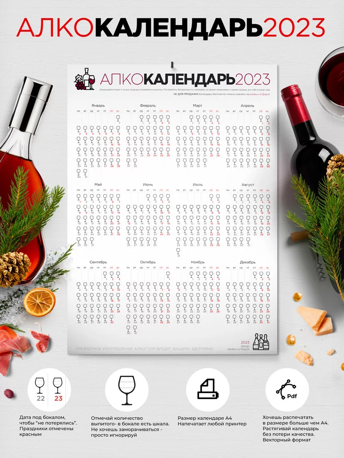 Алко календарь 2023 - 2023, Алкокалендарь, Длиннопост, Креатив, Забавное, Календарь, Алкоголь, Моё