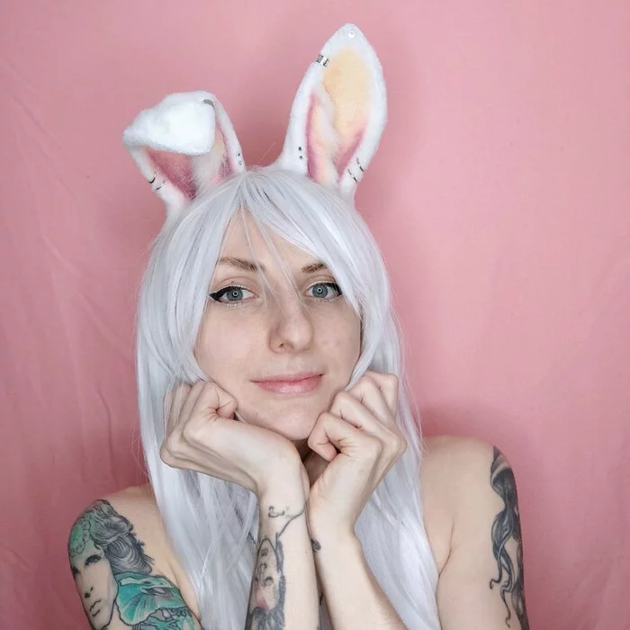 White bunny ears on headband (mini) - My, Needlework, Sewing, Needlework without process, Accessories, Bezel, Furry, Hare, White Rabbit, Cosplay, Cosplayers, Ears, Eared, Ears on the crown, Longpost, Girl with tattoo, Tattoo