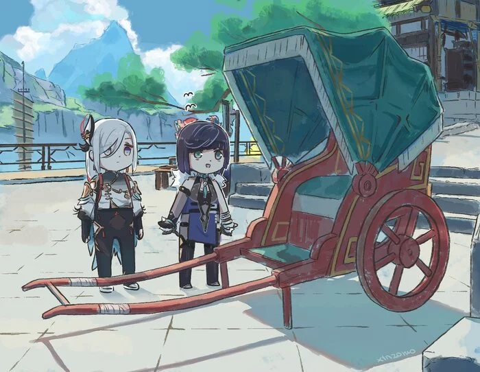 Shen He, you're using the cart wrong... - Genshin impact, Anime art, Humor, Xinzoruo, Shenhe, Longpost