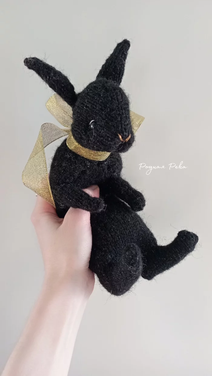 Symbol 2023 - My, Author's toy, Knitted toys, Soft toy, Knitting, Needlework without process, Toys, Black hare, Hare, Longpost