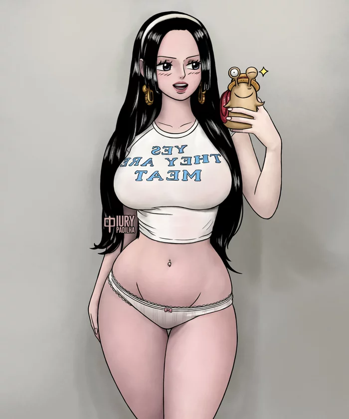 Luffy, can you read my shirt? - NSFW, Anime, Anime art, Art, One piece, Boa hancock, Pantsu, Hand-drawn erotica, Erotic