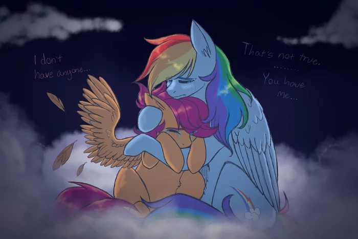 Две одинокие души - My Little Pony, Rainbow Dash, Scootaloo, PonyArt, Арт