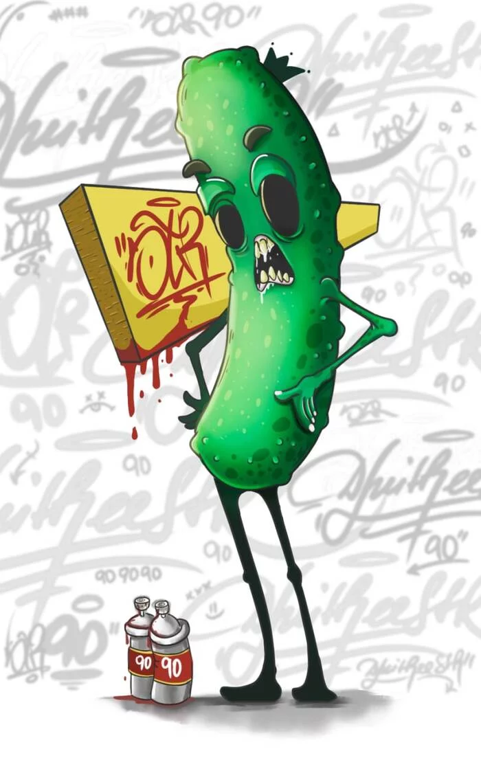 Disgruntled cucumber - My, Drawing, Digital drawing, Computer graphics, Original character, 2D, Digital