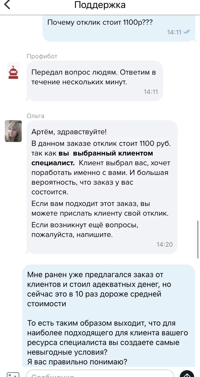 Kosar + for a one-time response and answers from Profi.ru support - My, Profi ru, Teacher, Longpost