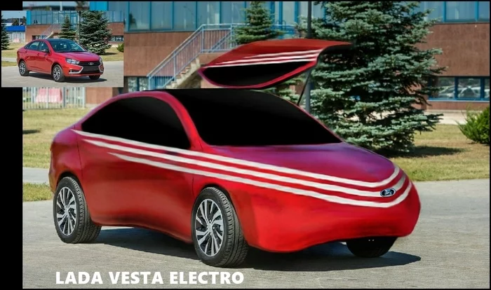LADA VESTA ELECTRO - My, Picture with text, Lada, Lada Vesta, Auto, AvtoVAZ, Elon Musk, Design, Photoshop