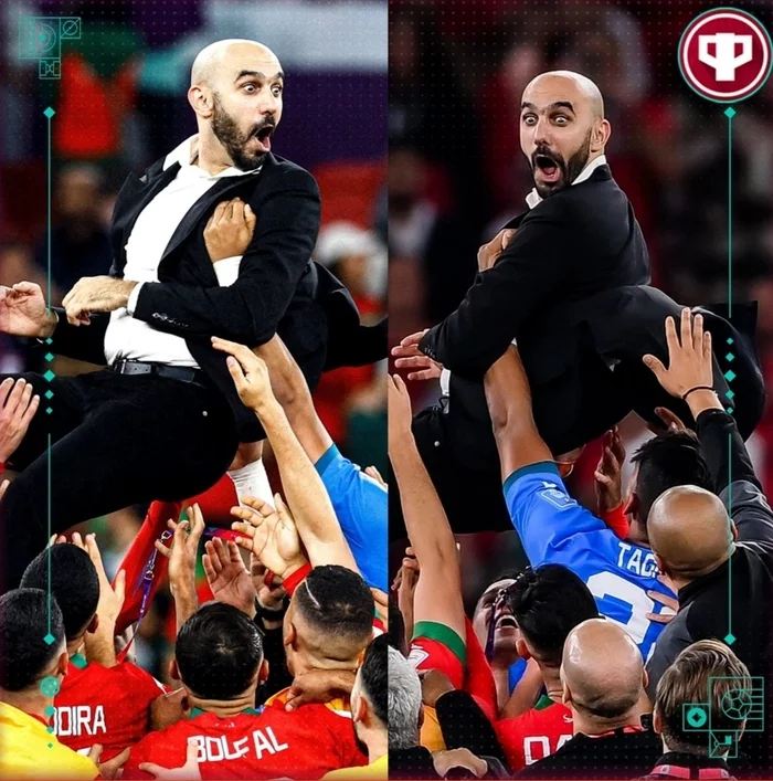Morocco coach Walid Regragui after defeating Portugal and reaching the semi-finals of the World Cup - Soccer World Cup, Morocco, Football, Тренер, Victory, Joy