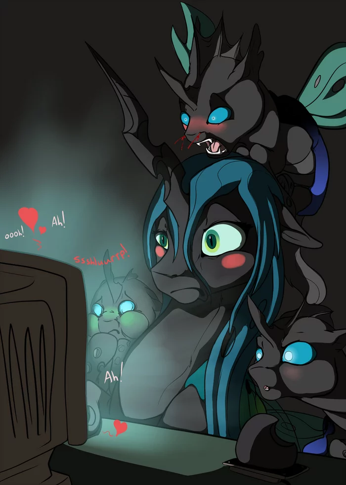 Two mares, one trough - My little pony, Queen chrysalis, Changeling, MLP Edge