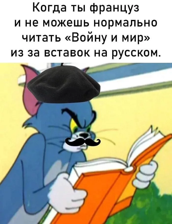 Infuriates - Humor, Picture with text, Tom and Jerry, Lev Tolstoy, French, Russian language