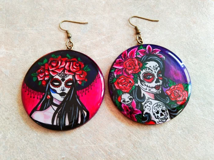 Earrings Day of the Dead - My, Earrings, The day of the Dead, Longpost, Needlework without process