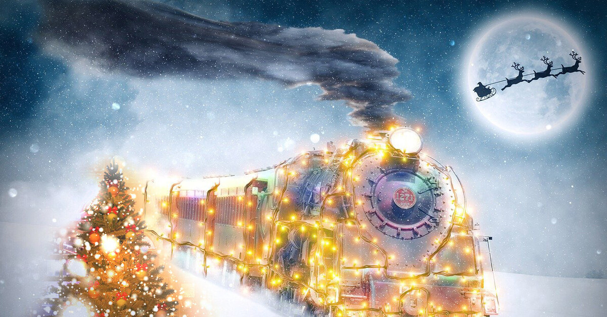 Новогодний поезд. Рождественский поезд. С новым годом поезд. Новый год в поезде.
